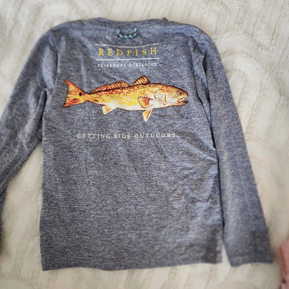 Prodoh Heathered Blue Redfish Long Sleeve Shirt for Kids 5t